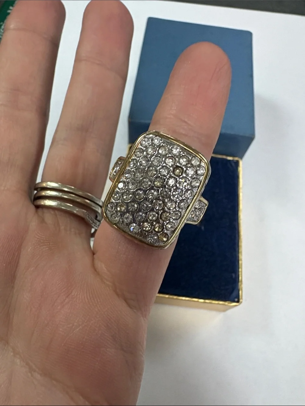 Avon Gold-Tone Pave Crystal Ring with Clear Stones